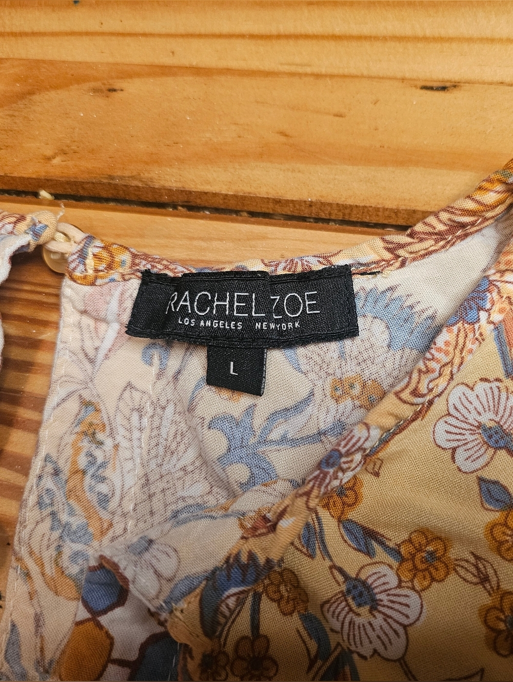 Rachel Zoe Smocked Floral Camisole in Cream, Blue & Brown - Picture 4 of 9
